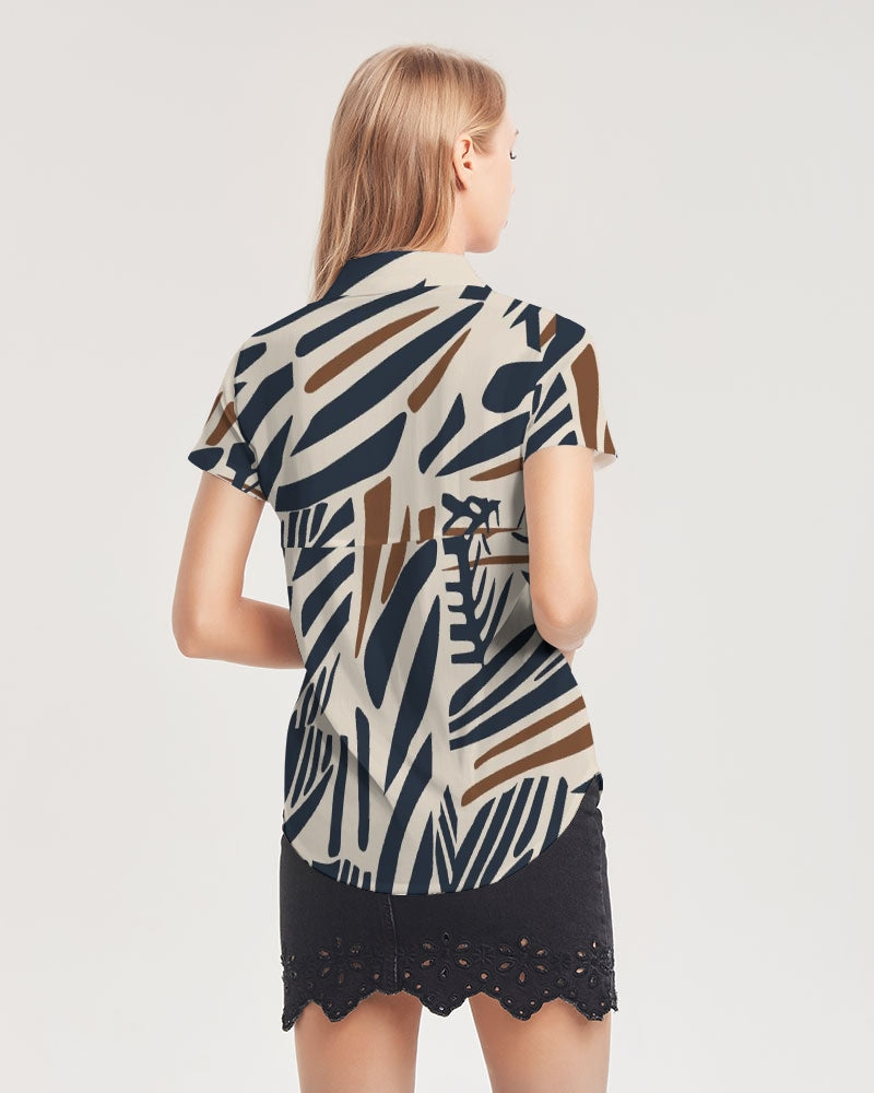 Random Women's All-Over Print Short Sleeve Button Up