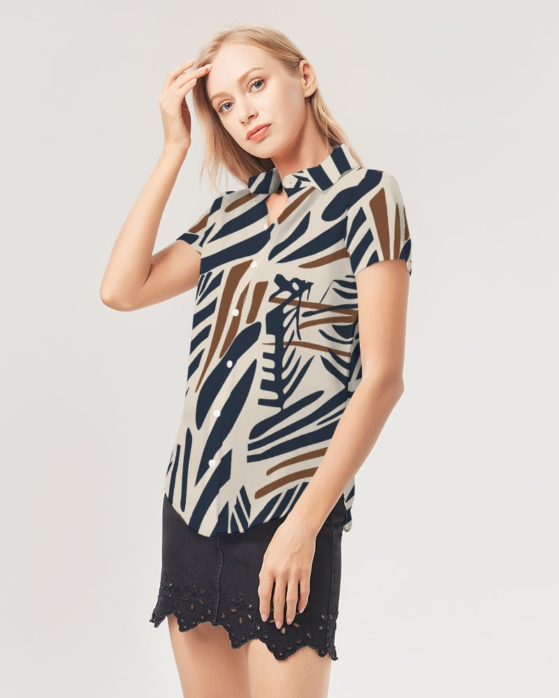 Random Women's All-Over Print Short Sleeve Button Up