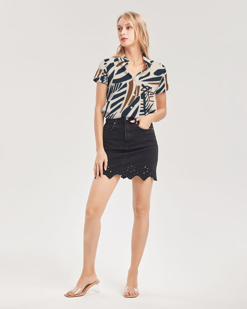 Random Women's All-Over Print Short Sleeve Button Up