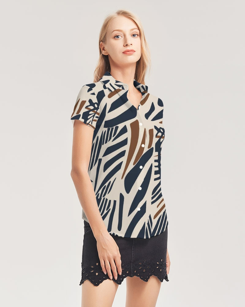 Random Women's All-Over Print Short Sleeve Button Up