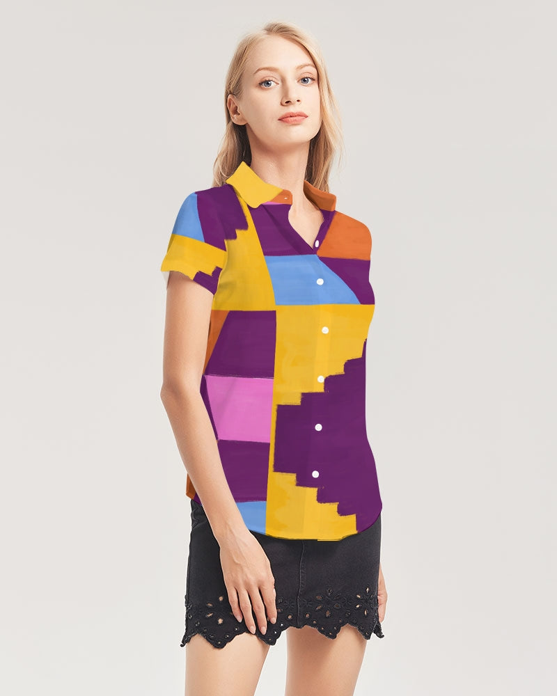 Urban Tribal Wear Women's All-Over Print Short Sleeve Button Up