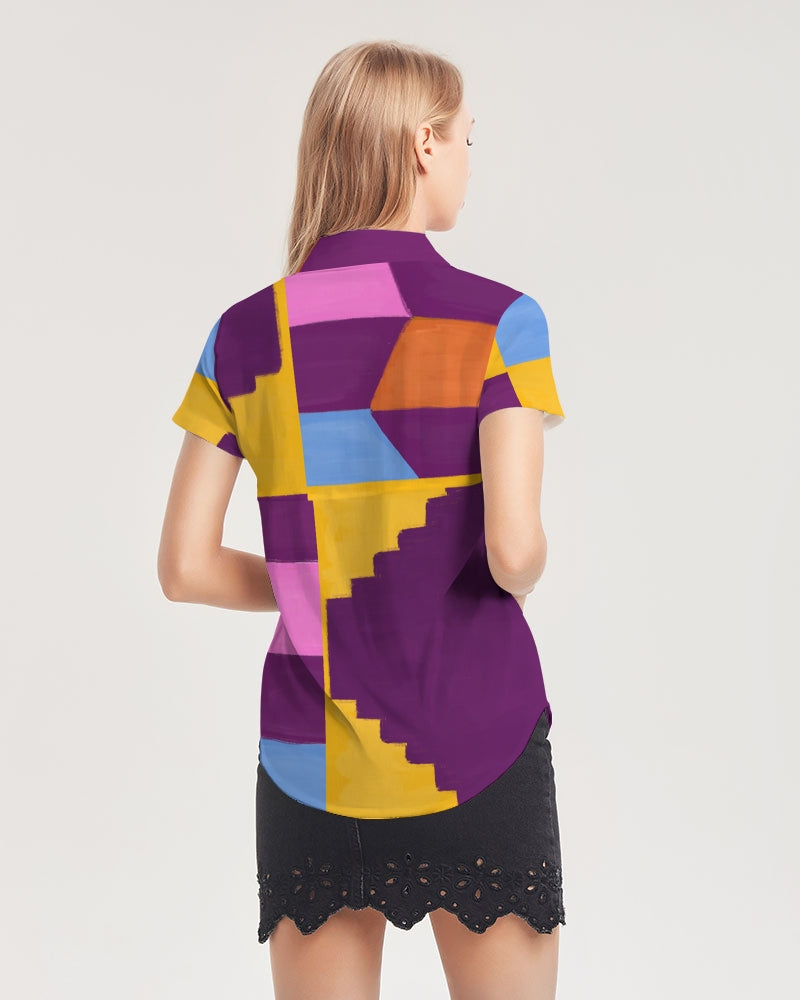 Urban Tribal Wear Women's All-Over Print Short Sleeve Button Up