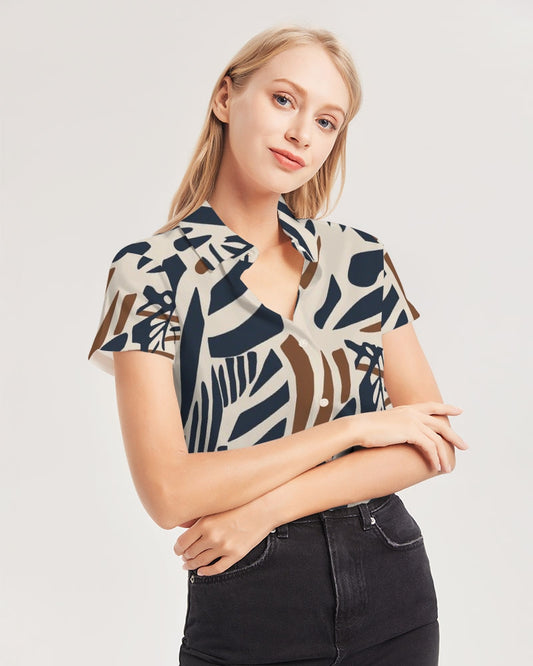 Random Women's All-Over Print Short Sleeve Button Up