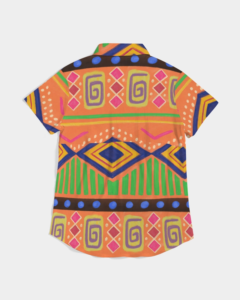 Urban Traditional Culture  Women's All-Over Print Short Sleeve Button Up