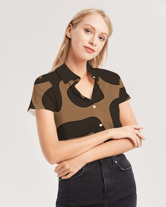 Brownies  Women's All-Over Print Short Sleeve Button Up