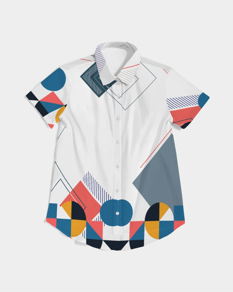 Peaches Women's All-Over Print Short Sleeve Button Up