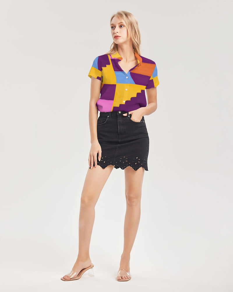 Urban Tribal Wear Women's All-Over Print Short Sleeve Button Up