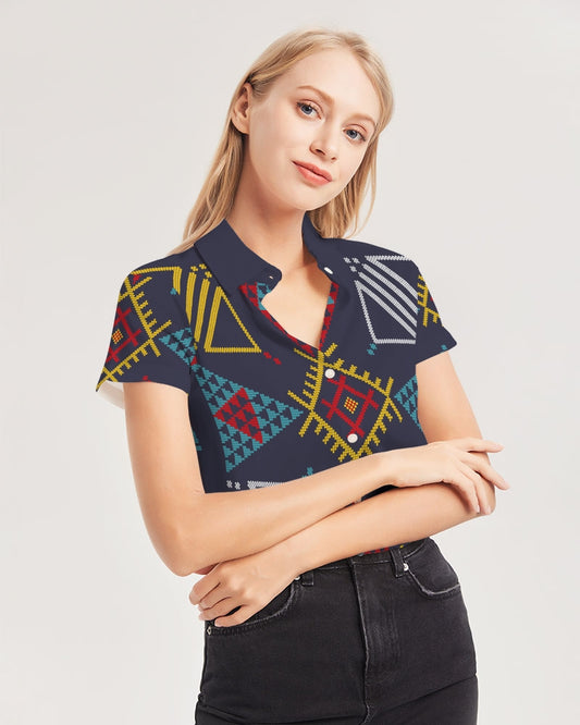 Darkness Women's All-Over Print Short Sleeve Button Up