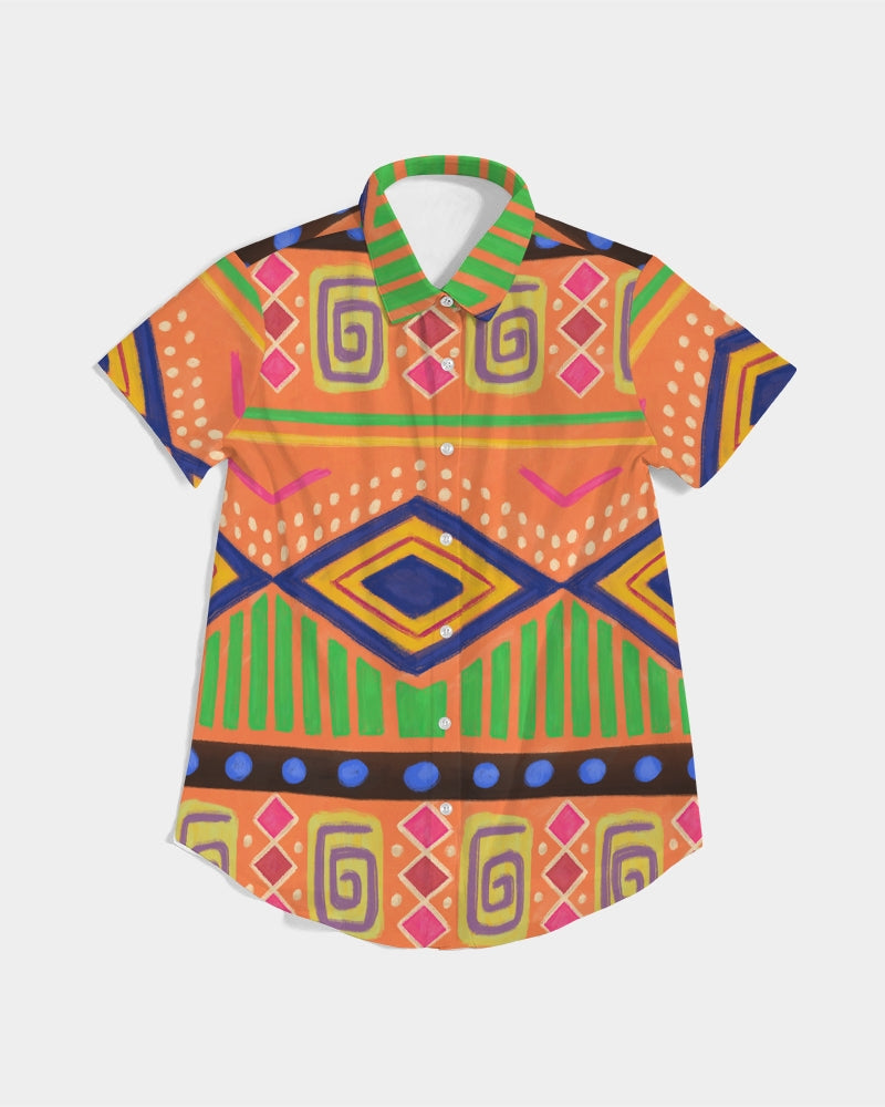 Urban Traditional Culture  Women's All-Over Print Short Sleeve Button Up