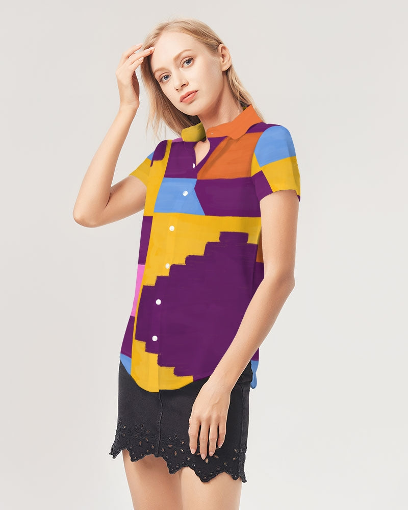 Urban Tribal Wear Women's All-Over Print Short Sleeve Button Up