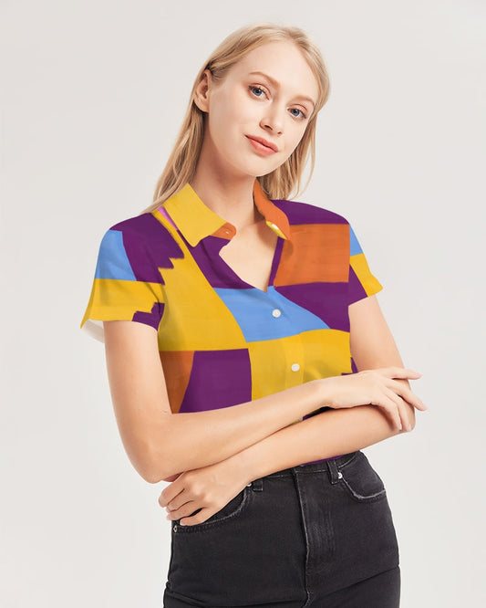 Urban Tribal Wear Women's All-Over Print Short Sleeve Button Up