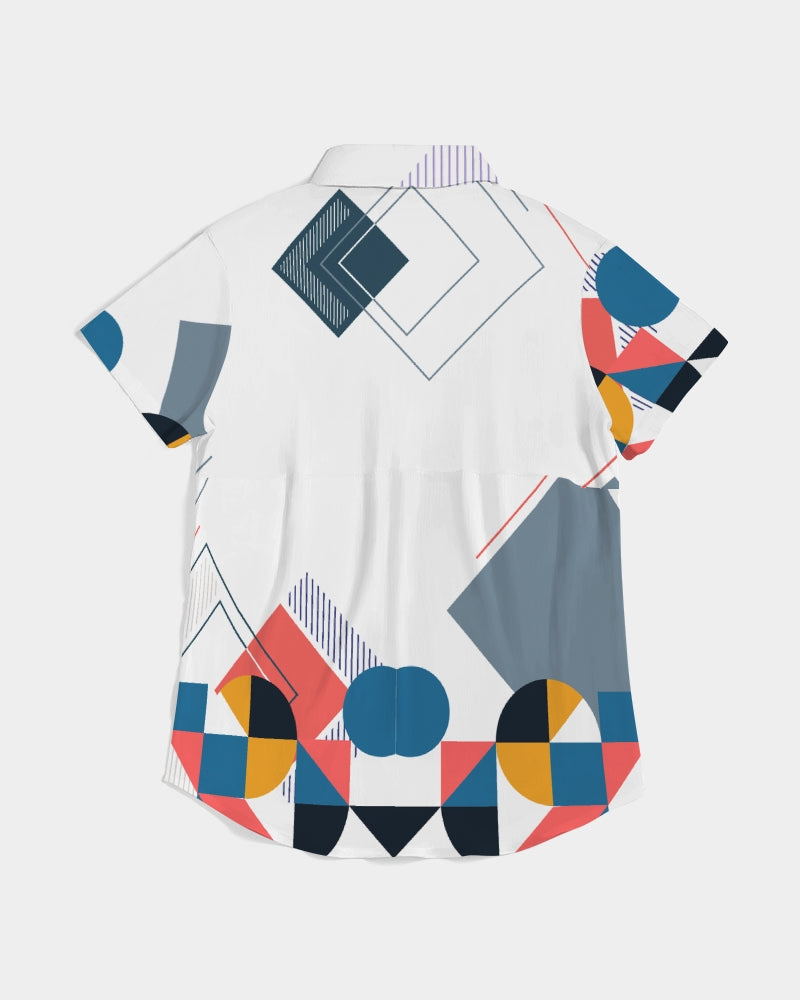 Peaches Women's All-Over Print Short Sleeve Button Up