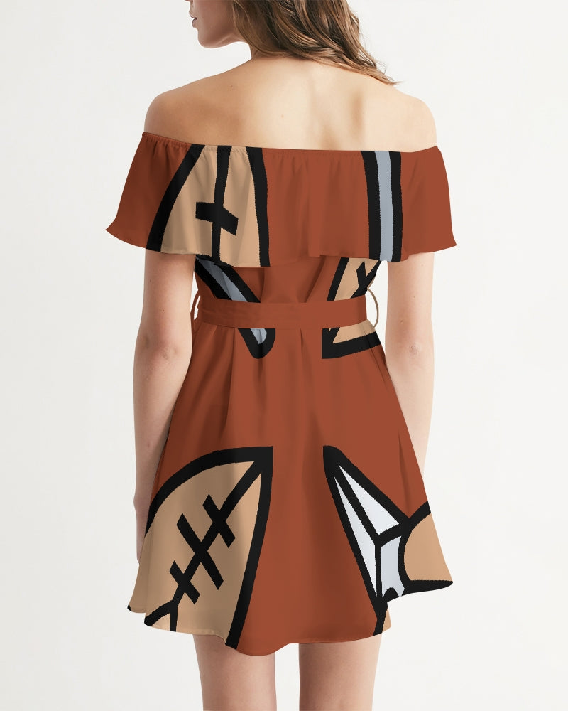 Malawian Urban Traditional Fashion Women's Off-Shoulder Dress