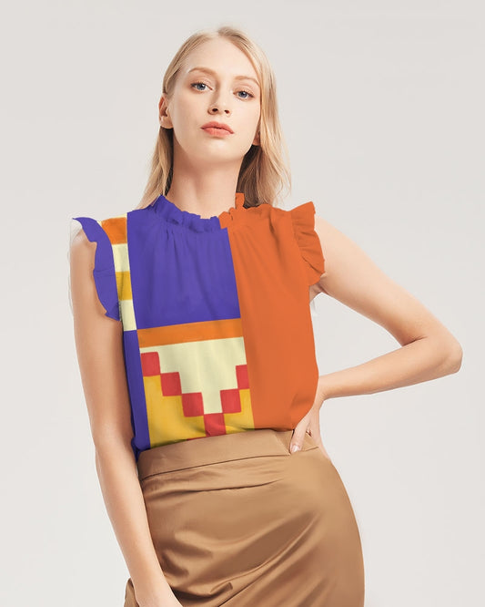 Urban Traditional Wear Women's All-Over Print Ruffle Sleeve Top