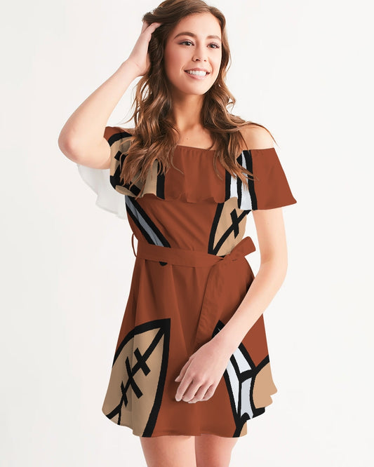 Malawian Urban Traditional Fashion Women's Off-Shoulder Dress